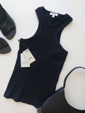 Agolde Black Ribbed Tank Women's XS Bea Cutaway